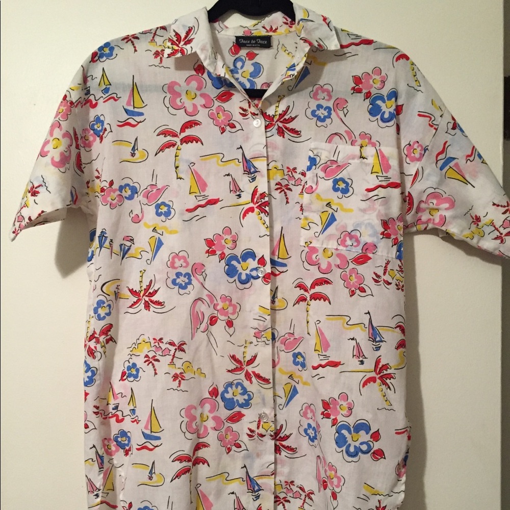 🌺Vintage Flamingo Palm Tree Tropical Button Down